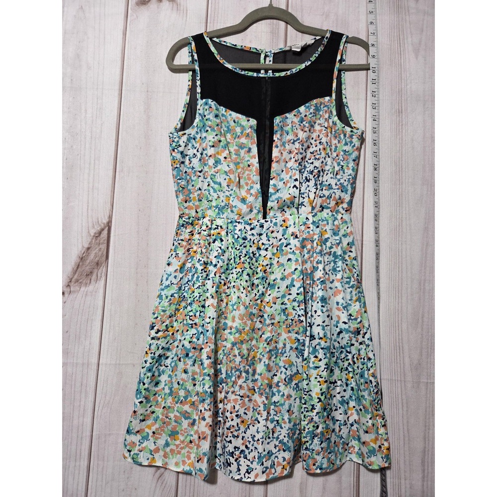 BCBGeneration Dress Womens 6 Multicolor Fit & Flare Mesh Illusion Back Pockets